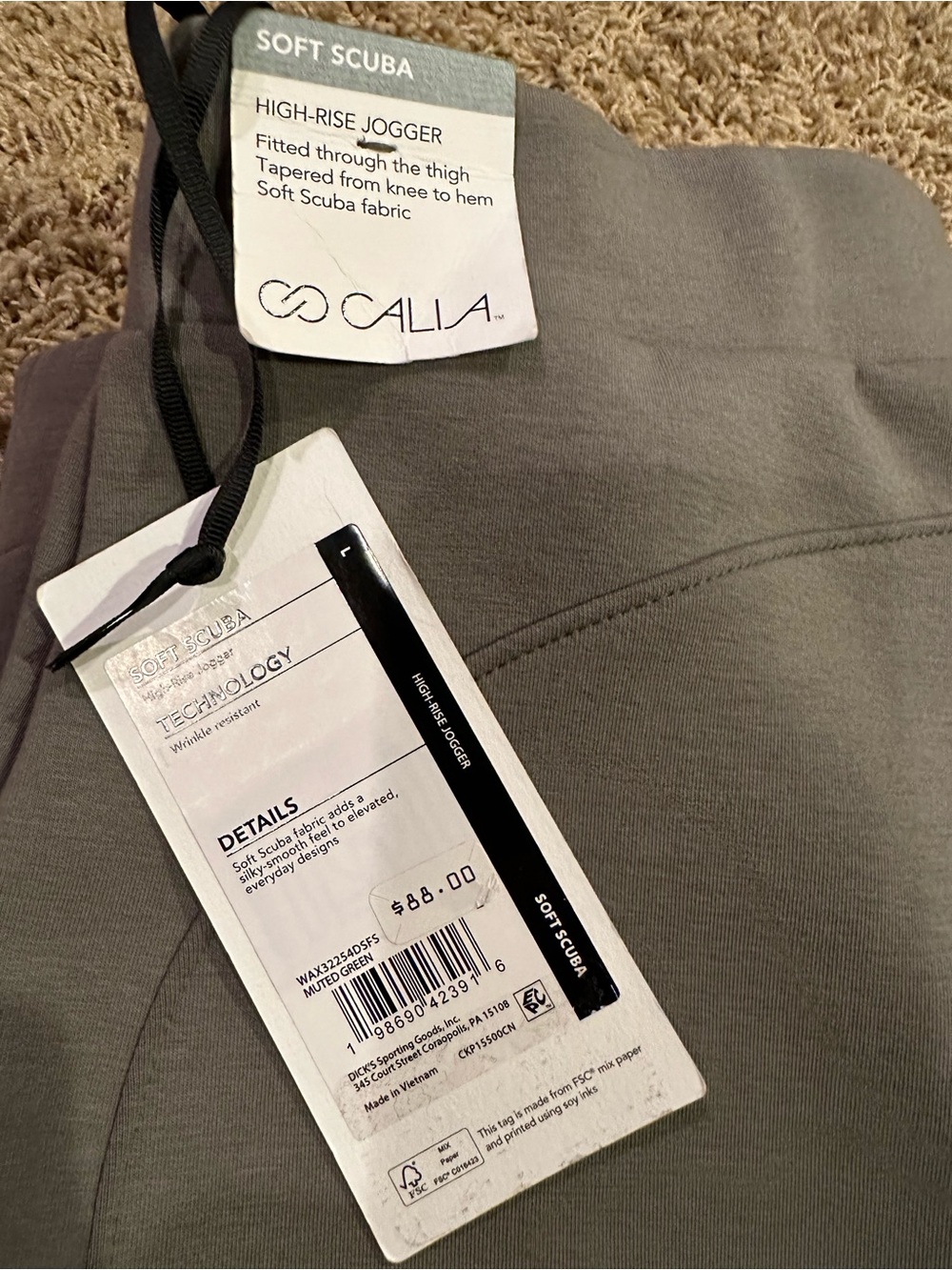 CALIA Soft Scuba High-Rise Jogger - Muted Green